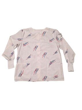 Vintage Crest Abstract Print Scrub Jacket Large L 90s USA Made Snap Front Crisp
